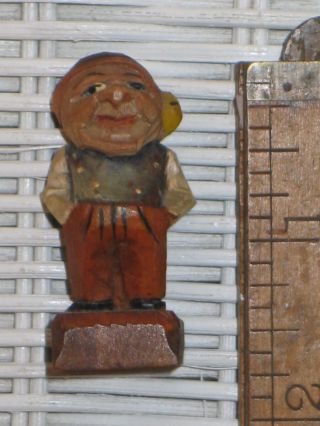 Antique C1938 German Bavarian Black Forest Carved/painted Wood " Gnome " 1.  75 "