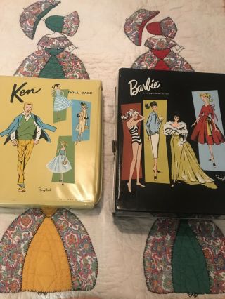 Vintage 1960’s Barbie And Ken Dolls With Cases,  Clothing And Accessories