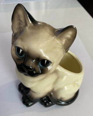 Meow Vintage Lefton H - 4906 Glazed Siamese Cat Planter Made In Japan 6”