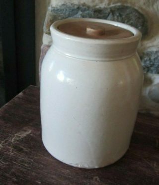 Antique Squatty Plain Gray Stoneware Canning Crock W/lid 7.  5x6in West Pa Rustic