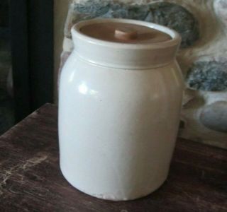 ANTIQUE Squatty Plain Gray Stoneware Canning Crock w/Lid 7.  5x6in West PA Rustic 2