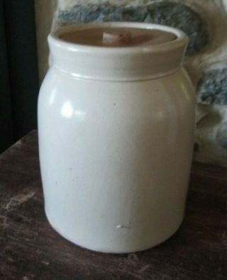ANTIQUE Squatty Plain Gray Stoneware Canning Crock w/Lid 7.  5x6in West PA Rustic 3