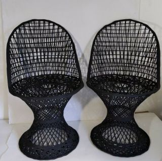 Set Of 2 - Vintage Mid Century Modern Spun Fiberglass Black Patio Chairs