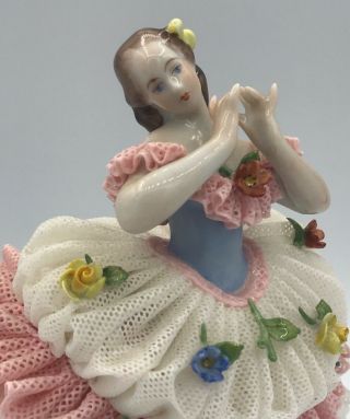Vintage Dresden Lace Volkstedt Germany Young Ballerina Figurine 6 "