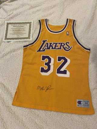 Vintage 90s Magic Johnson Signed Los Angeles Lakers Nba Jersey Champion Size 44