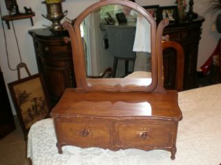 Vintage Table Top Swivel Mirror Vanity Dresser Shaving Jewelry Stand/w Drawers