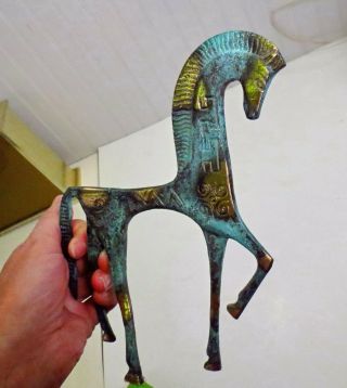 Vintage Mid Century Modern Etruscan Horse Figure Green Verdigris Weinberg Era