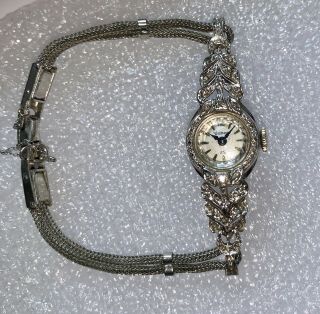 Vintage Waltham 25 Women’s Wrist Watch 14k White Gold Diamonds