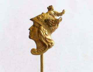 Antique Art Nouveau 10k Stick Pin With Warriors Head