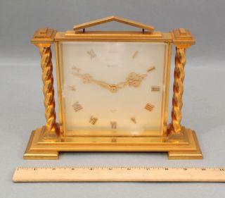 Large Vintage 8 - Day 15 Jewels,  Swiss Rubina Gold Gilt Bronze Modernist Clock