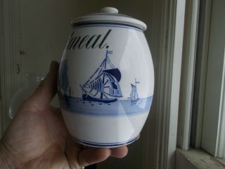 ANTIQUE 1890s BLUE WINDMILL OATMEAL CANNISTER JAR & LID G.  M.  T GERMANY 2