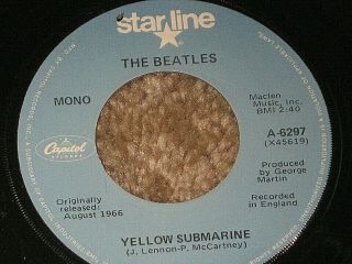 The Beatles Blue Starline 45 Rare Mono With A Prefix " Yellow Submarine  Eleanor