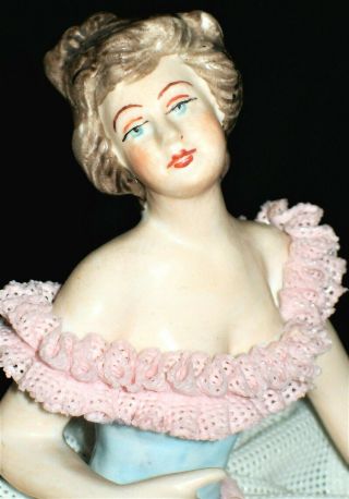 Antique German Dresden Lace Lady Ballerina Dancer Doll Porcelain Figurine