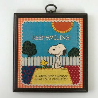 Vintage Hallmark Peanuts Snoopy & Woodstock " Keep Smiling " Plaque 1970 
