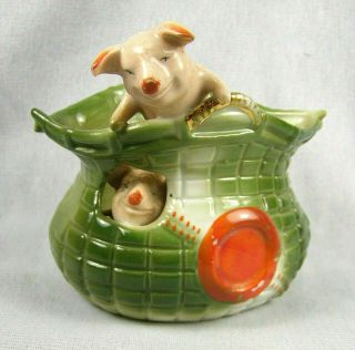 German Pink Pig Porcelain Fairing Figure - 2 Pigs Peeking Out Hole & Over Top