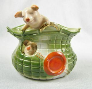 German PINK PIG Porcelain Fairing Figure - 2 Pigs Peeking Out Hole & Over Top 3