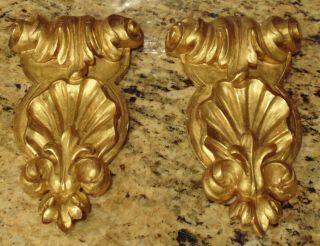 Pair 19th C French / Italian Gold Gilt Wood Carved Rococo Wall Decorations,  9 