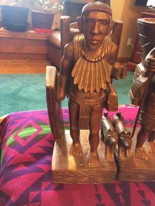 VINTAGE CARVED WOOD NATIVE AMERICAN INDIAN BOOKENDS BOOK END PAIR 2