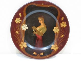 Antique 1905 Vienna Art Tin Plate " Woman Holding A Candle "