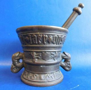 Antique Bronze Apothecary Chemist Mortar & Pestle Marked 1595
