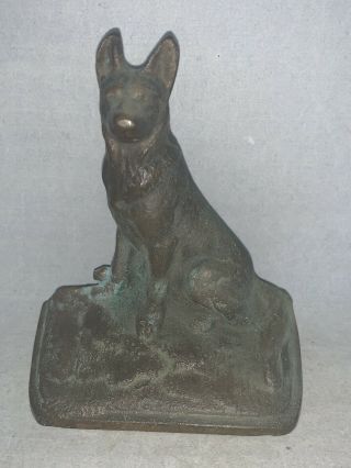 Antique Bronze Over Cast Iron German Shepard Bookend Doorstop Figure