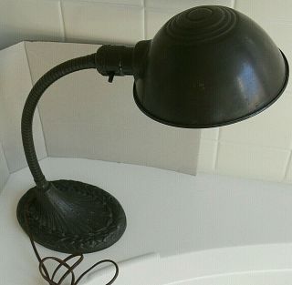Antique Art Deco Gooseneck Desk Lamp Cast Iron W Metal Dome Shade Art Nouveau