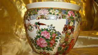 Vintage Chinese Famille Rose Koi Fish Bowl Planter Handpainted 6 " Height 6.  5 " W