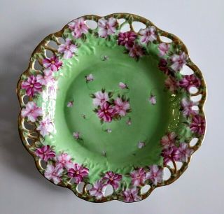 Antique Hand Painted Pink Flowers Gold Trim Decorative Porcelain Dessert Plate