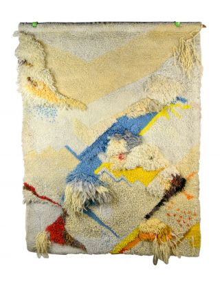 Vintage Mid - Century Modern Abstract Fiber Art Latch Hook Wall Hanging Tapestry