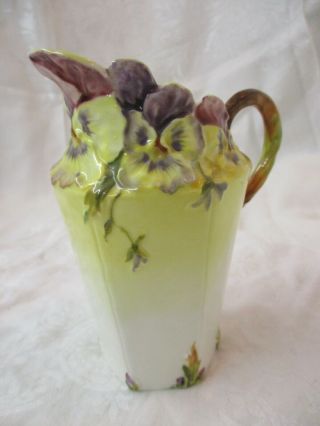 Antique France Choisy - Le - Roi Majolica Pitcher Pansies