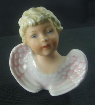 Vintage Orlik Bisque Angel Head Bust Porcelain Figurine 2.  75 "