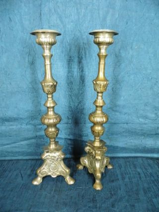 Pair Vintage/antique? Brass Candlesticks 17 - 1/2 " Ornate Gothic Patina