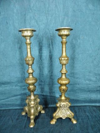 Pair Vintage/Antique? Brass Candlesticks 17 - 1/2 