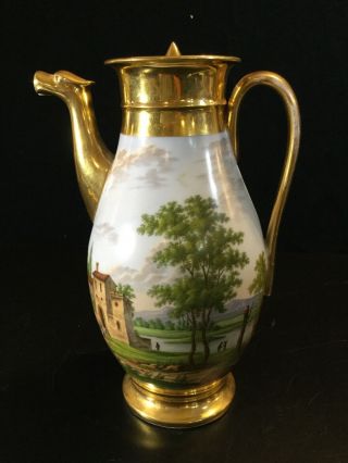 Big French Imperial 19thc Antique Vieux Old Paris Porcelain Tea Pot Gilded