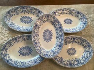 5 Antique T&r Boote England White Ironstone Oval Plates 8.  8”