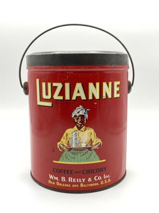 Vintage Luzianne 3lb Coffee And Chicory Tin With Lid Black Americana Ultra Rare