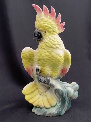 Rare Vintage Antique Parrot Cockatoo Bird Figurine Planter Dish Pottery 10.  5 "