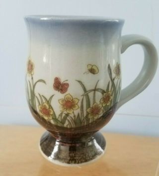 Otagiri Hand Crafted Footed Coffee Mug Flower And Butterfly Pattern