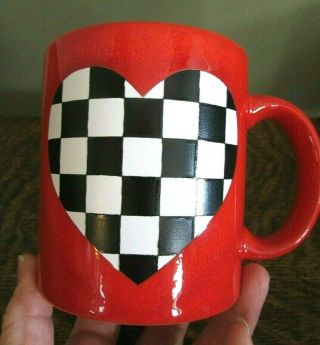 Waechtersbach Germany Rare Checkered Heart Red Coffee Cup,  Mug