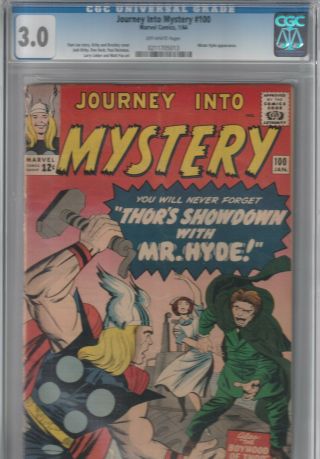 Journey Into Mystery 100 Cgc 3.  0 Marvel 1/64 Thor,  Mister Hyde,  Jack Kirby