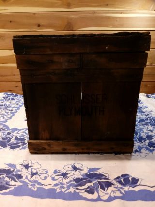 Vtg Wooden Crate Box W/ Lid Schlosser Plymouth Dairy Rustic Farm Decor