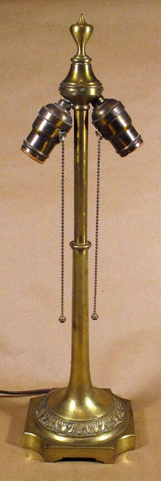 Antique Vintage Cast Brass Table Lamp Base Double Socket Arts & Crafts Mission