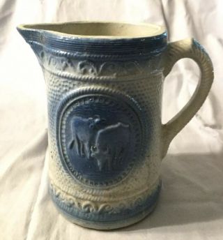 Antique Blue And White Stoneware Pitcher - Cows
