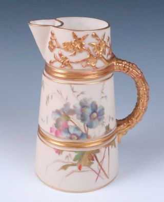 Antique Royal Worcester Blush Ivory Pitcher Jug 19th C.  English Porcelain Gold