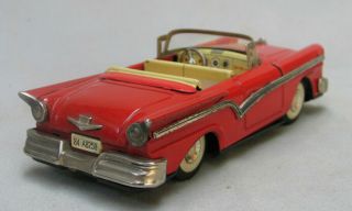 Vintage 1957 Tin Friction Red Convertible Ford - Haji - Japan 3