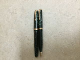 Vintage Parker Vacumatic Fountain Pen/pencil Double Jewel Striated Black/ Green