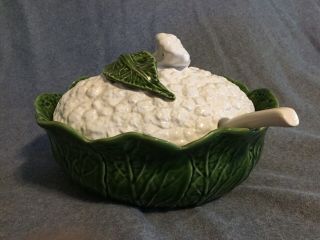 Vintage Green Cabbage Cauliflower Soup Tureen With Ladle Portugal