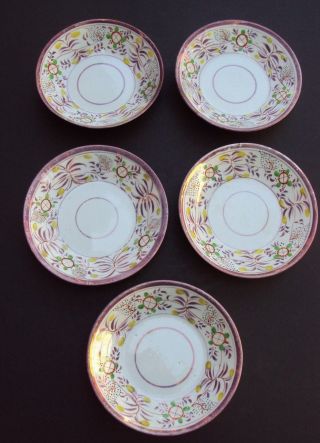 Ca.  1850 Set of 5 Antique Pink Luster Cup Plates 3