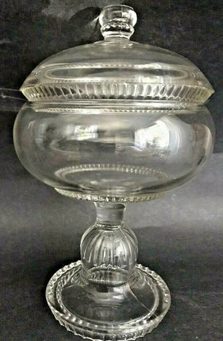 10 " Old Vintage Apothecary Footed Pedestal Glass Bon Bon Compote Jar Urn Lidded