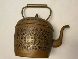 ANTIQUE MOROCCAN Kettle Tea Pot Copper HANDMADE Embossed Hammered copper 2